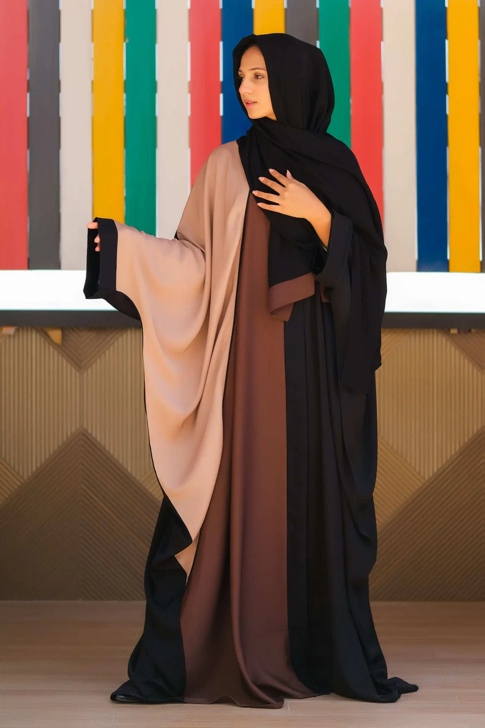 Premium Color-Block Butterfly Cut Abaya