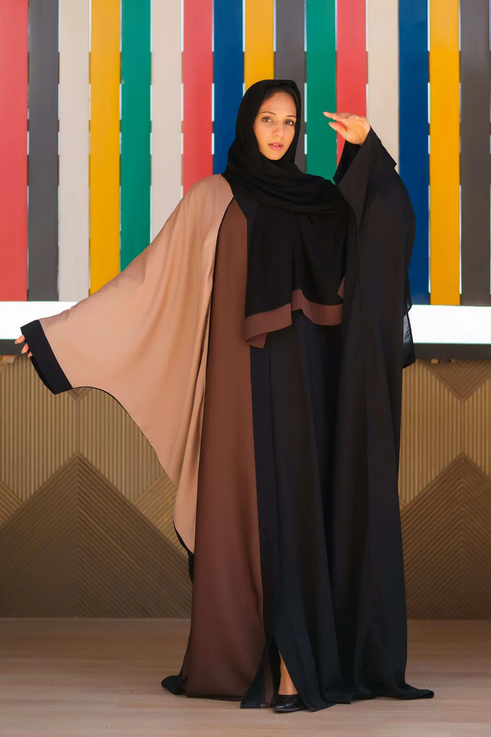 Premium Color-Block Butterfly Cut Abaya