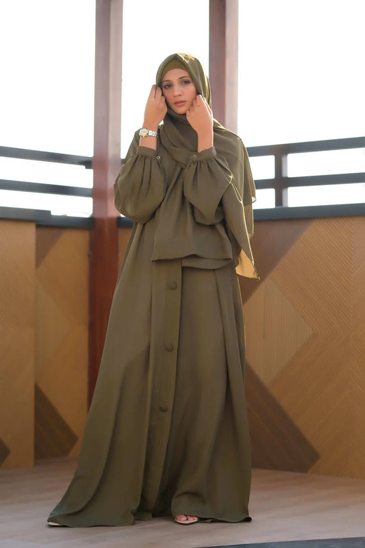 Premium Olive Front-Open Abaya