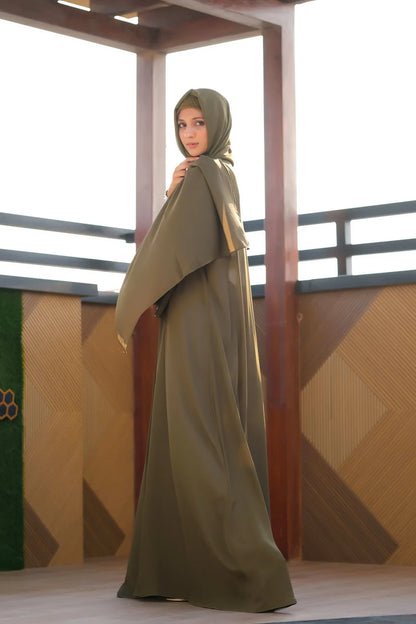 Premium Olive Front-Open Abaya