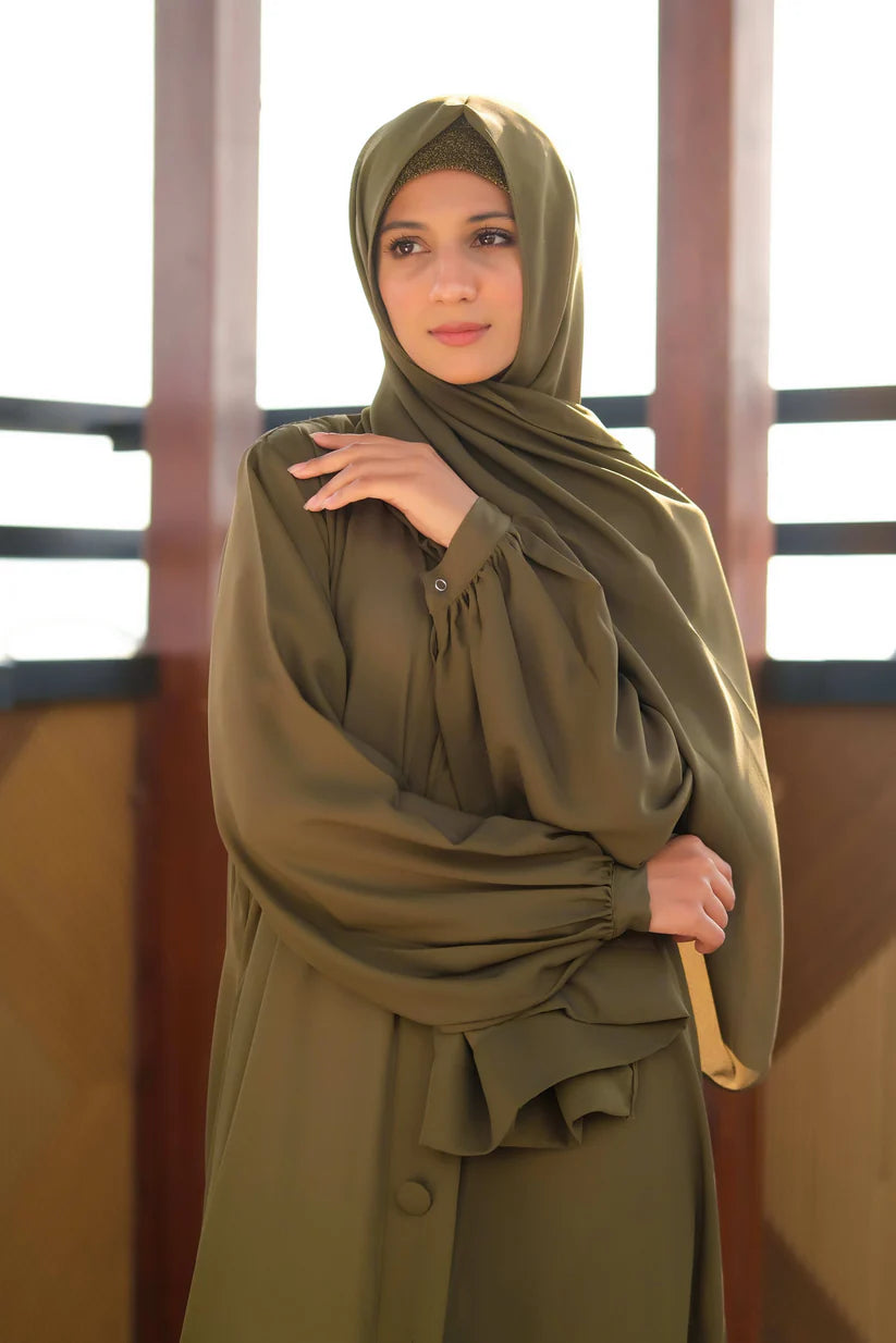 Premium Olive Front-Open Abaya