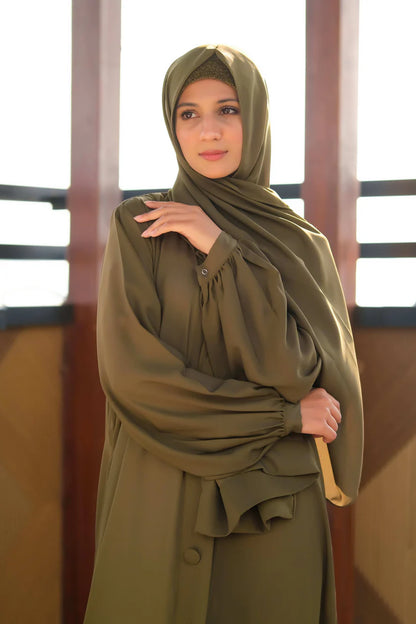 Premium Olive Front-Open Abaya