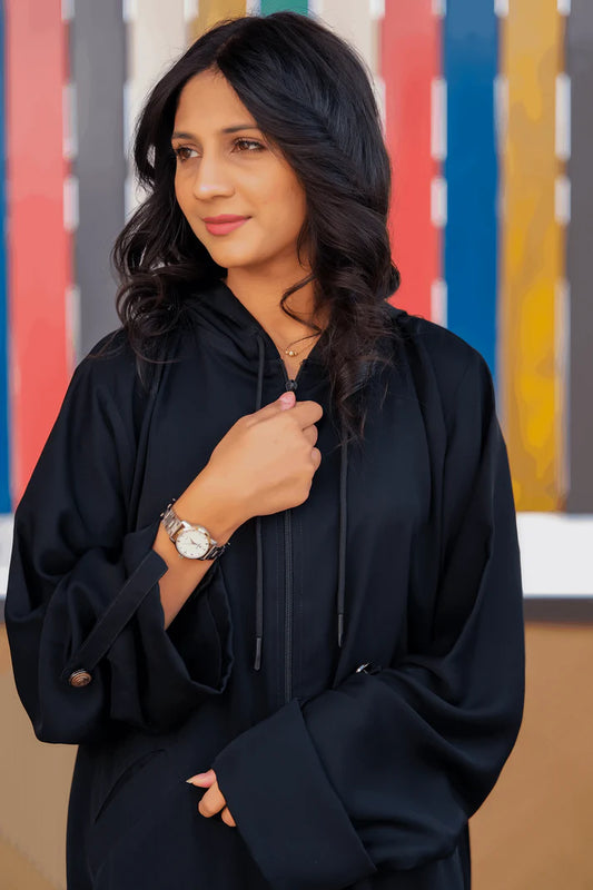 Midnight Hooded Zipper Abaya | Urban Modest Style