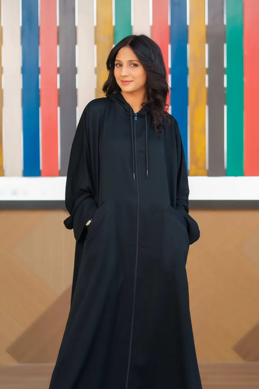 Midnight Hooded Zipper Abaya | Urban Modest Style