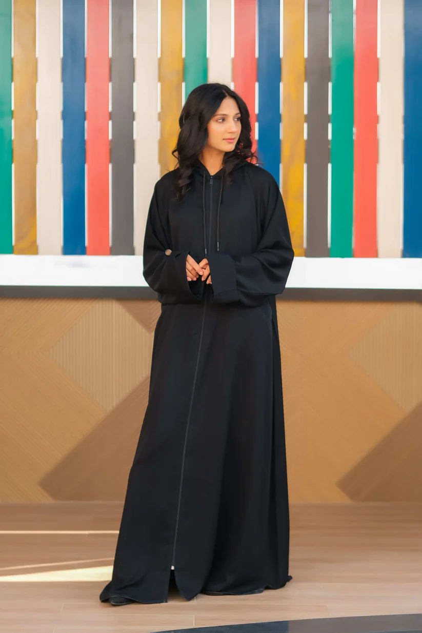 Midnight Hooded Zipper Abaya | Urban Modest Style