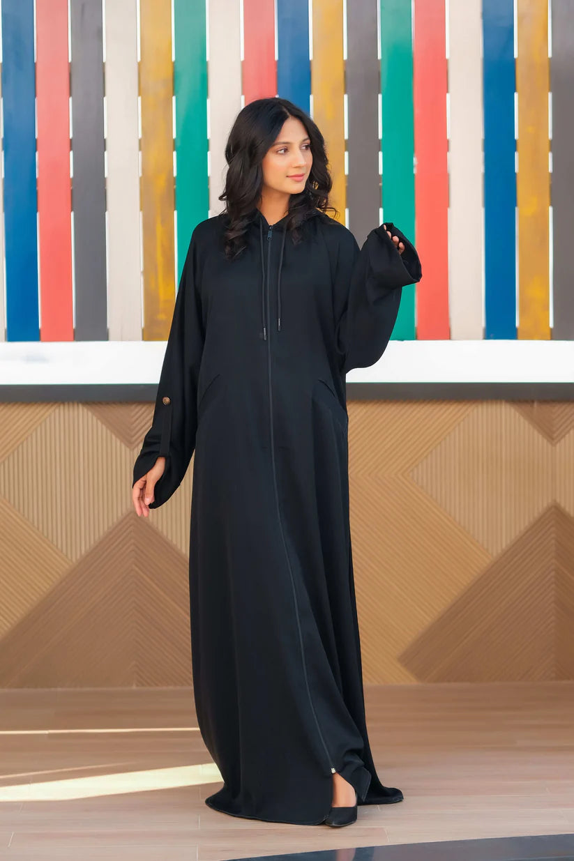 Midnight Hooded Zipper Abaya | Urban Modest Style