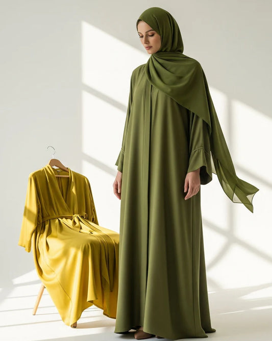 Forest Essence Olive Abaya | Minimal Front-Open Design