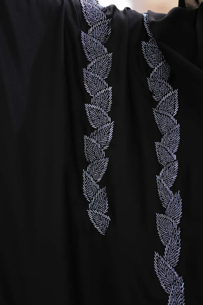 Noor Al-Noir Abaya | Black Front-Open | Silver Embellishment Detail