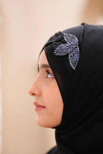 Noor Al-Noir Abaya | Black Front-Open | Silver Embellishment Detail