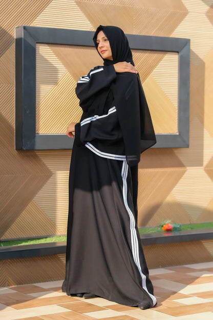 Sacred Serenity Black Abaya | Pilgrimage Edition | White Trim Detail