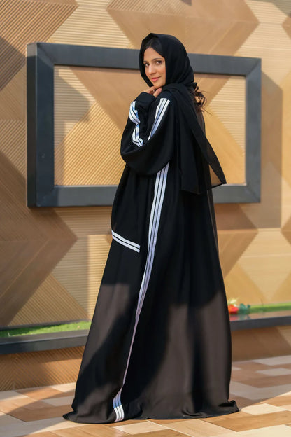 Sacred Serenity Black Abaya | Pilgrimage Edition | White Trim Detail